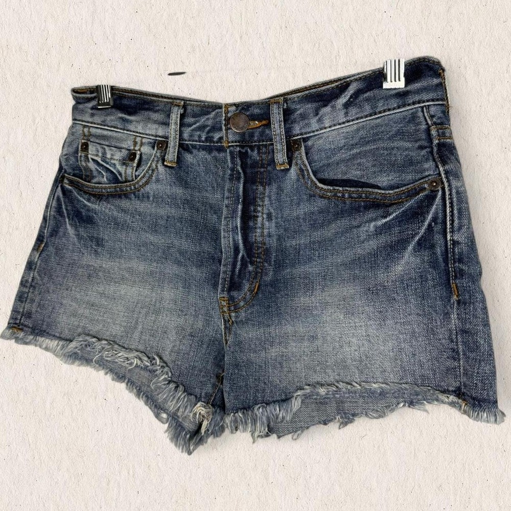We The Free Denim Shorts 25 Blue Distressed Raw Hem‎ High Rise Boho Festival - Picture 5 of 8